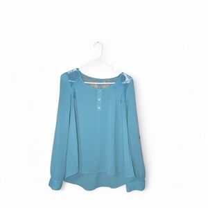 Mine Teal Blouse with Lace Accents